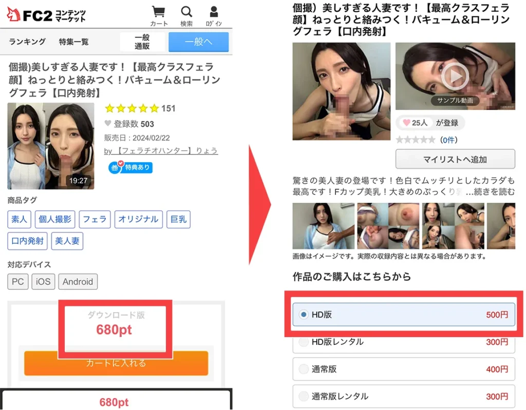 DUGAの単品作品の価格例